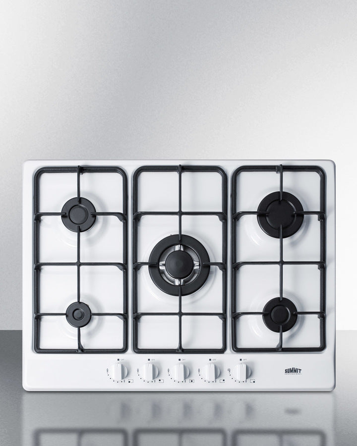 Summit GC5271W 27″ Wide 5-Burner Gas Cooktop – White Enamel Surface, Continuous Cast-Iron Grates