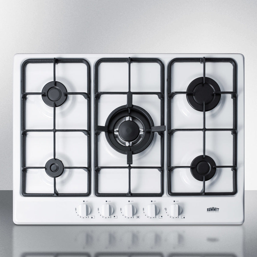 Summit GC5271W 27″ Wide 5-Burner Gas Cooktop – White Enamel Surface, Continuous Cast-Iron Grates