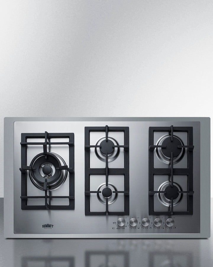Summit GCJ536SSTK 36″ Wide 5-Burner Gas Cooktop – Stainless Steel Surface & Built-In Trim Kit