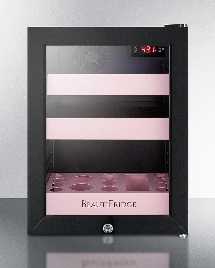 Summit LX114LP 14″ BeautiFridge Compact Cosmetics Cooler – Black Cabinet, Glass Door