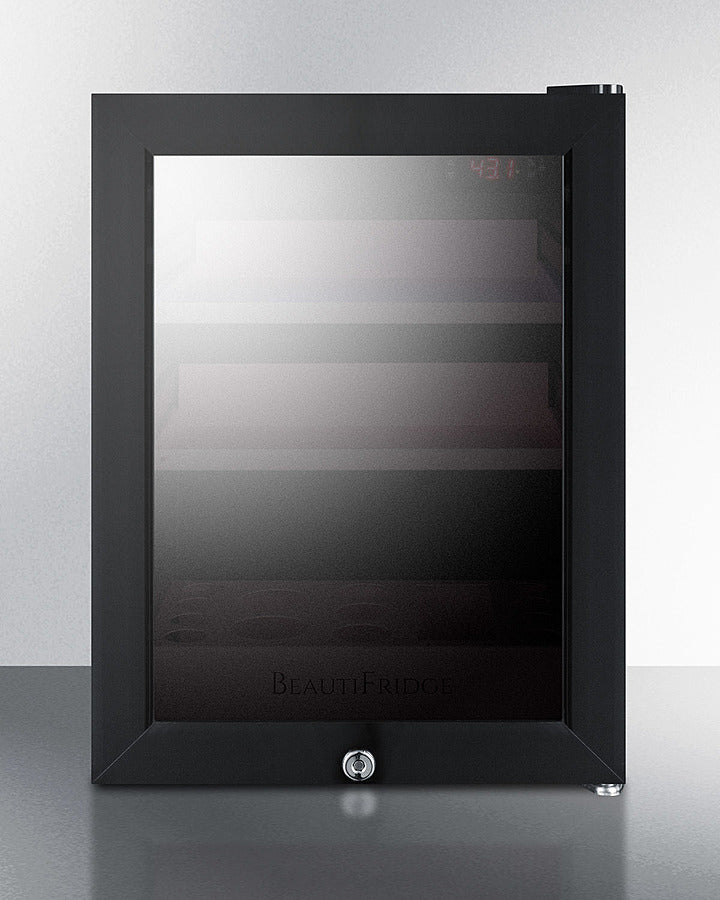 Summit LX114LPT1 14″ Wide BeautiFridge Compact Cosmetics Cooler – Mirror-Tinted Glass Door, Black Cabinet