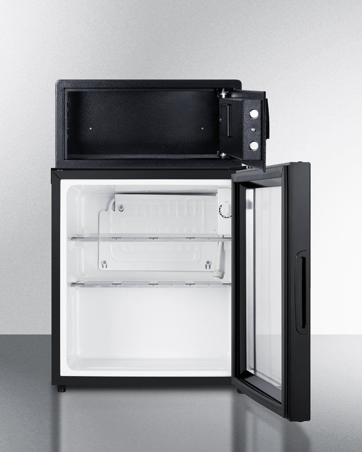 Summit MBSAFEG 1.6 cu ft Minibar + In-Room Safe Combo – Black Cabinet, Glass Door