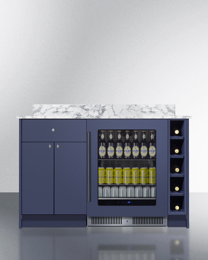 Summit MESAMN35 54″ Wide Turn-key Mesa Dry Bar – Midnight Navy Finish, Pre-assembled Cabinetry & Built-in Beverage Center
