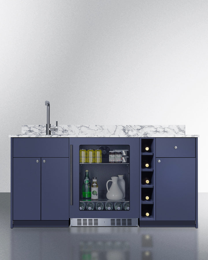 Summit OASISMN33SINKL 69″ Wide ADA-Height Turn-key Wet Bar – Midnight Navy Finish with Left-Side Stainless Steel Sink
