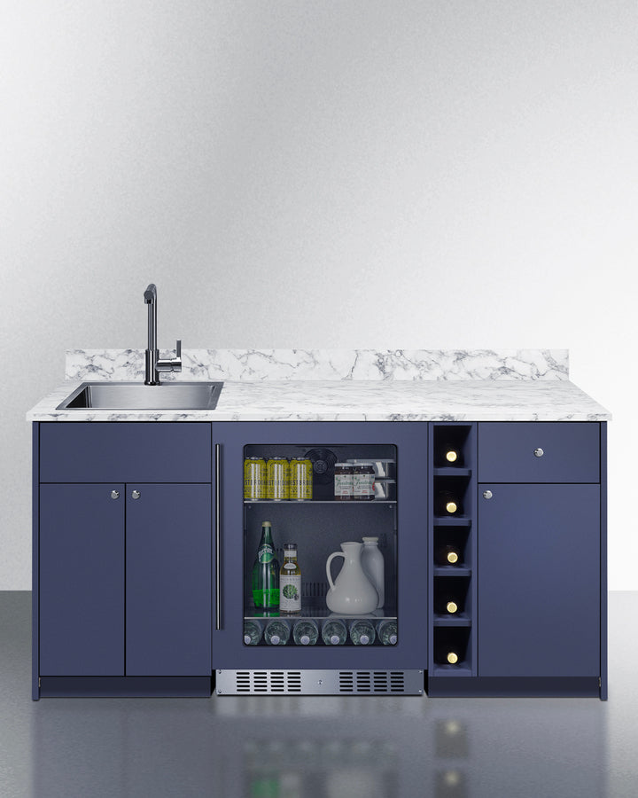 Summit OASISMN33SINKL 69″ Wide ADA-Height Turn-key Wet Bar – Midnight Navy Finish with Left-Side Stainless Steel Sink