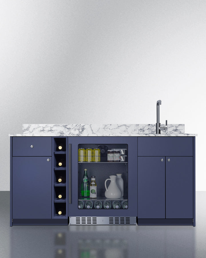 Summit OASISMN33 69″ Wide ADA-Height Turnkey Oasis Wet Bar – Midnight Navy Finish, Pre-Assembled Cabinetry + Beverage Center