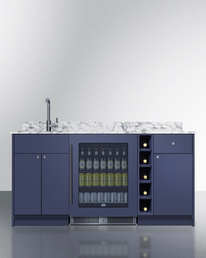 Summit OASISMN35SINKL 69″ Wide Turn-key Oasis Wet Bar – Midnight Navy Finish with Left-Side Stainless Steel Sink