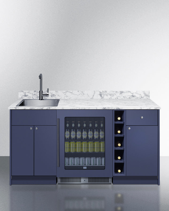Summit OASISMN35SINKL 69″ Wide Turn-key Oasis Wet Bar – Midnight Navy Finish with Left-Side Stainless Steel Sink