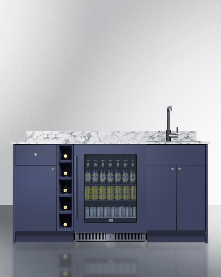 Summit OASISMN35 69″ Wide Turn-key Oasis Wet Bar – Midnight Navy Finish, Fully-Assembled Cabinetry + Built-In Beverage Center