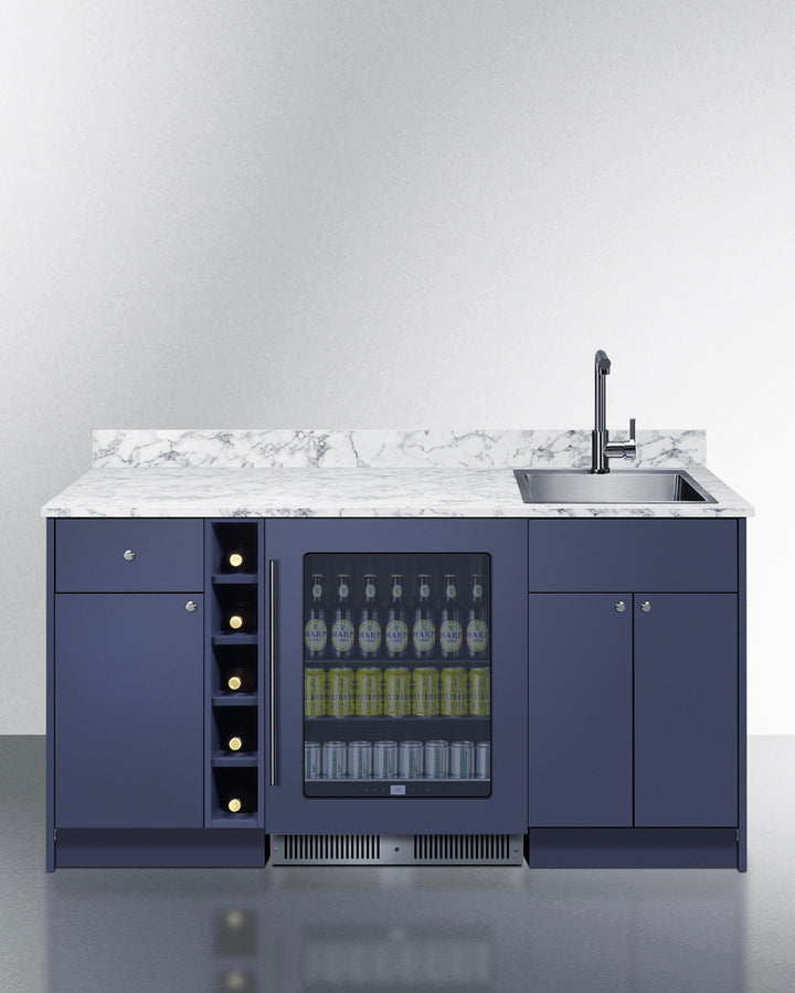 Summit OASISMN35 69″ Wide Turn-key Oasis Wet Bar – Midnight Navy Finish, Fully-Assembled Cabinetry + Built-In Beverage Center