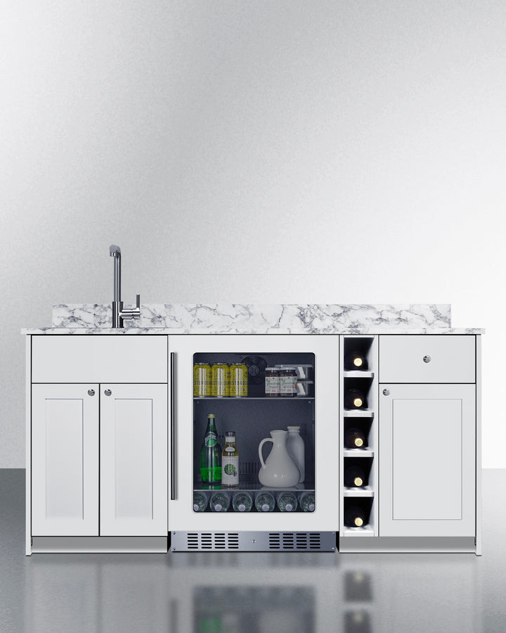 Summit OASISWH33SINKL 69″ Wide ADA-Height Turnkey Wet Bar – White Finish, Left-Side Stainless Steel Sink & Built-in Beverage Center