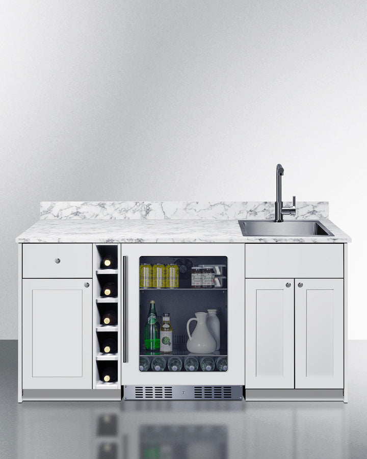Summit OASISWH33 69″ Wide Turn-key Wet Bar – White Finish, ADA-Compliant, Pre-Assembled Cabinetry + Beverage Center