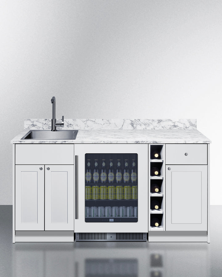Summit OASISWH35SINKL 69″ Wide Turnkey Oasis Wet Bar – White Finish, Left-Side Stainless Steel Sink & Built-in Beverage Center