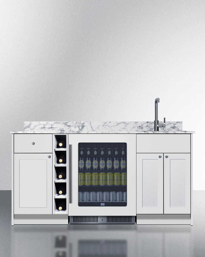 Summit OASISWH35 69″ Wide Turnkey Oasis Wet Bar – White Finish, Fully-Assembled Cabinetry + Beverage Center