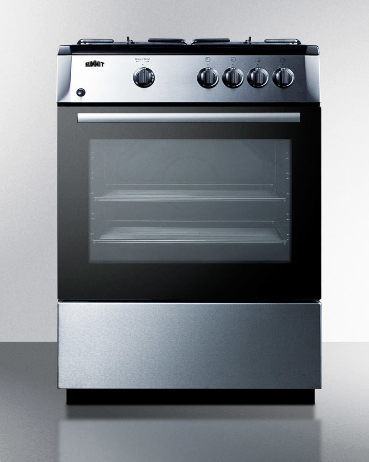 Summit PRO24G 24″ Wide Gas Range – 4 Sealed Sabaf® Burners, 2.55 cu ft Oven, Stainless‐Steel Door / Black Cabinet