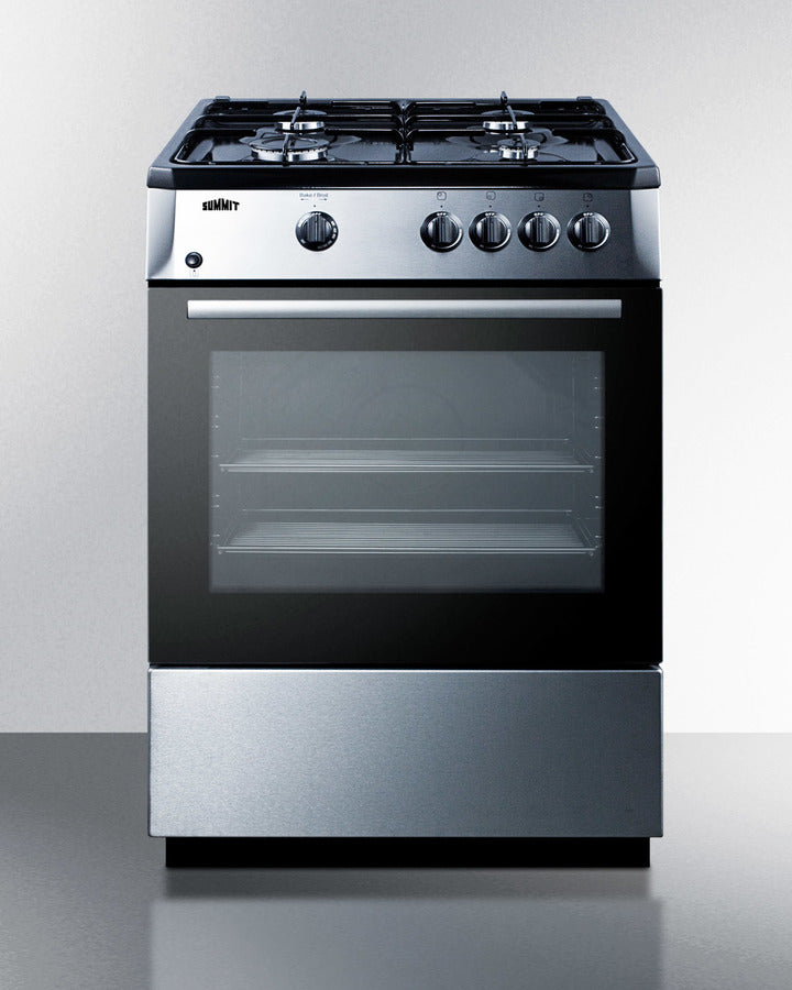 Summit PRO24G 24″ Wide Gas Range – 4 Sealed Sabaf® Burners, 2.55 cu ft Oven, Stainless‐Steel Door / Black Cabinet