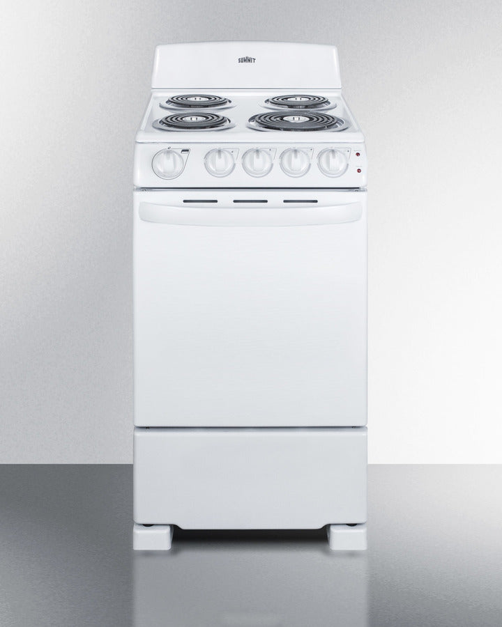 Summit RE203W 20″ Wide Electric Coil Range – 4 Burners, 2.3 cu ft Oven, White Finish