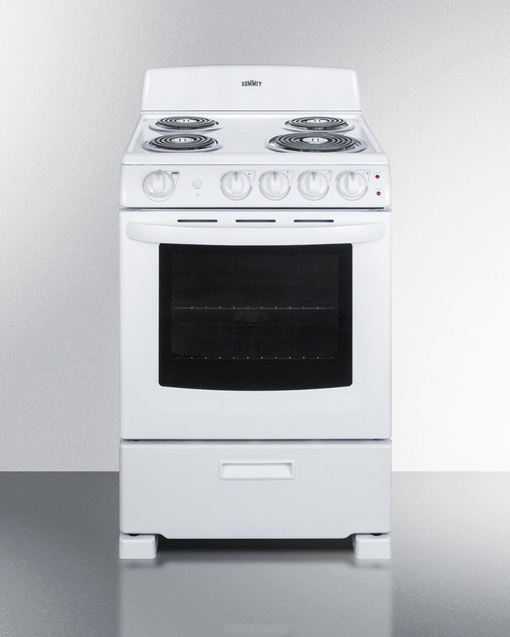 Summit RE2411W 24″ Wide Electric Coil Range – White Finish, 2.9 cu ft Oven, 4 Burner Coil Top