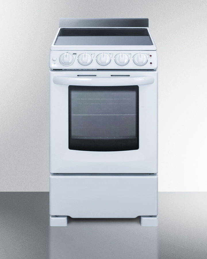 Summit REX2051WRT 20″ Wide Slide-In Electric Range – Smooth Ceramic Glass Top, 2.3 cu ft Oven, White Finish