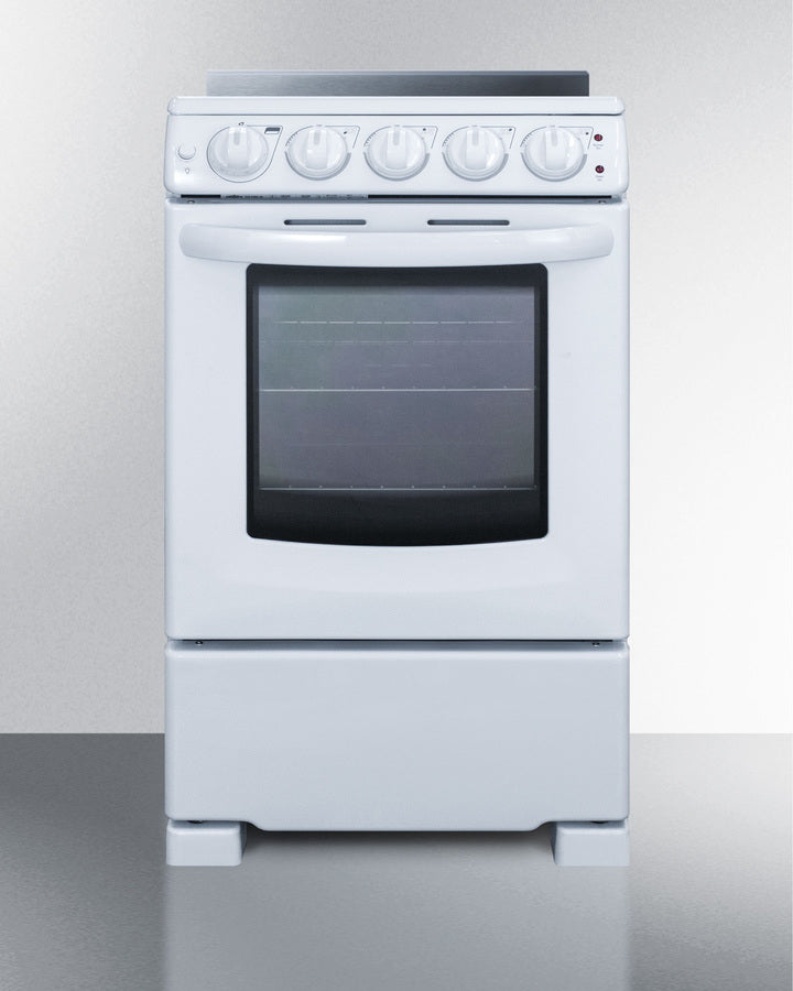 Summit REX2051WRT 20″ Wide Slide-In Electric Range – Smooth Ceramic Glass Top, 2.3 cu ft Oven, White Finish