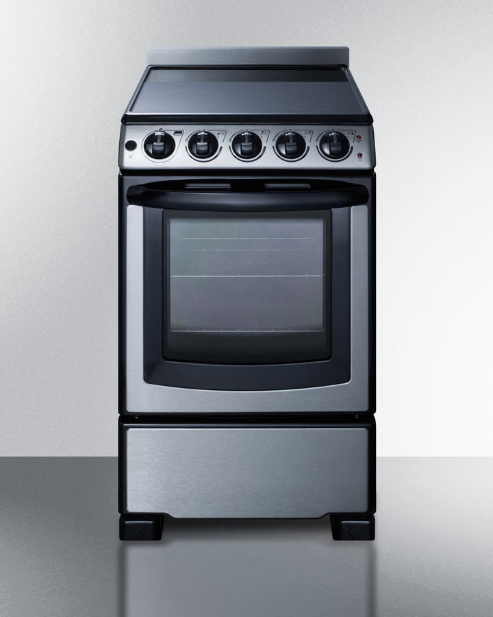 Summit REX2071SSRT 20″ Wide Slide-In Electric Range – Smooth Ceramic Glass Top, 2.3 cu ft Oven, Stainless Steel Front