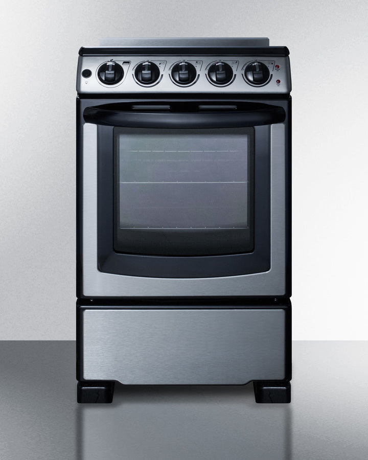 Summit REX2071SSRT 20″ Wide Slide-In Electric Range – Smooth Ceramic Glass Top, 2.3 cu ft Oven, Stainless Steel Front