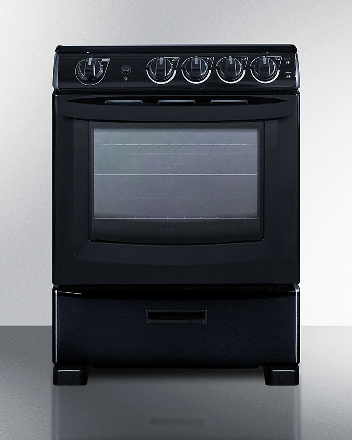 Summit REX2431BRT 24″ Wide Electric Smooth-Top Range – Black Finish, 2.9 cu ft Oven, Glass-Top Cook-Surface
