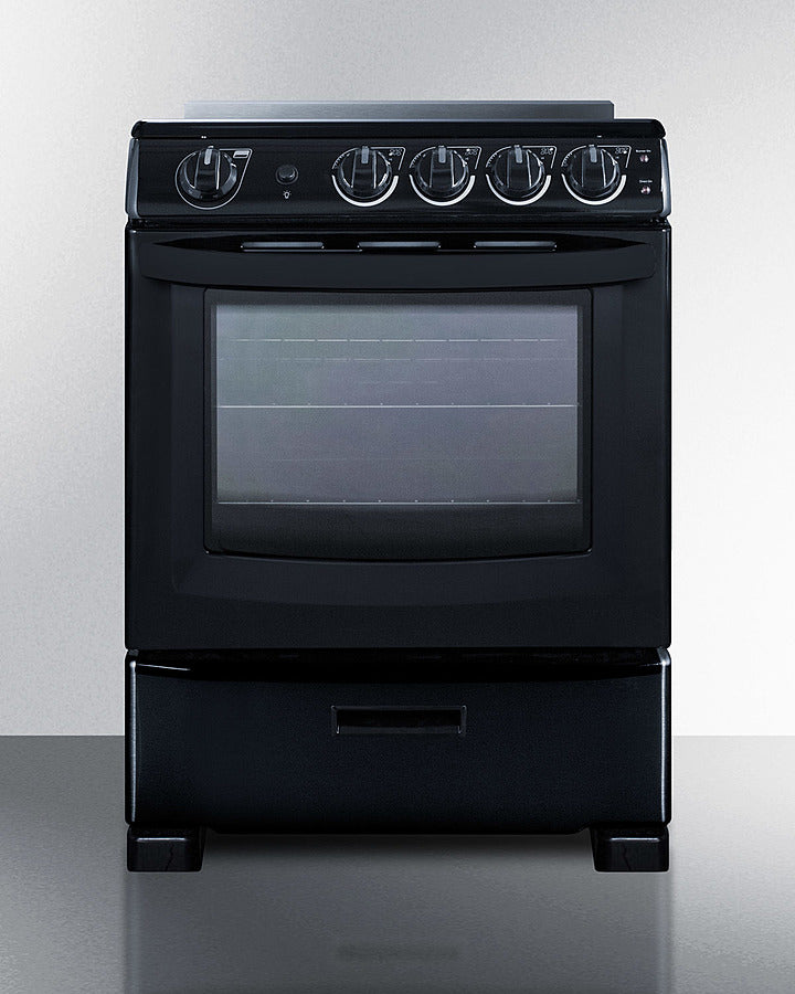 Summit REX2431BRT 24″ Wide Electric Smooth-Top Range – Black Finish, 2.9 cu ft Oven, Glass-Top Cook-Surface