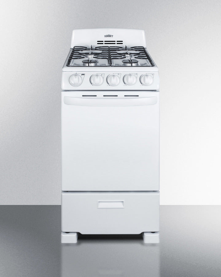 Summit RG200WS 20″ Wide Gas Range – 4 Sealed Burners, 2.3 cu ft Oven, White Finish