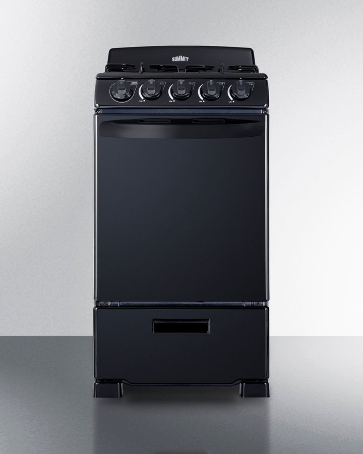 Summit RG201B 20″ Wide Gas Range – Jet Black, 4 Sealed Burners, 2.3 cu ft Oven