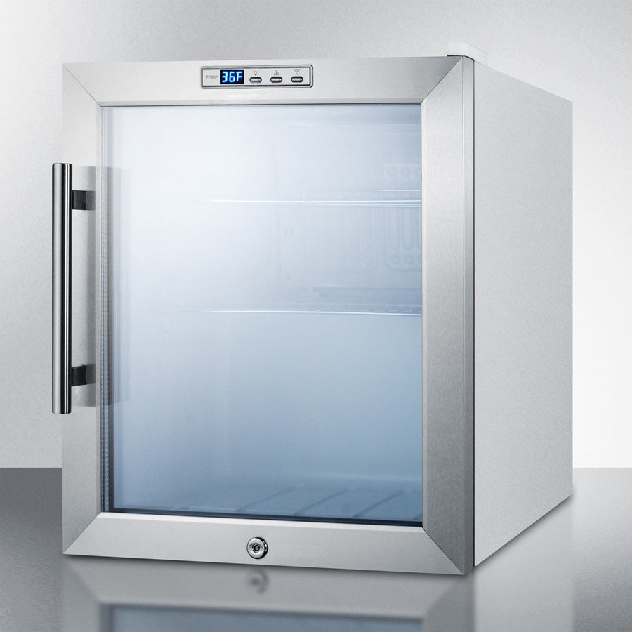 Summit SCR215L Compact Beverage Center – 1.7 cu. ft, Glass Door, White Cabinet