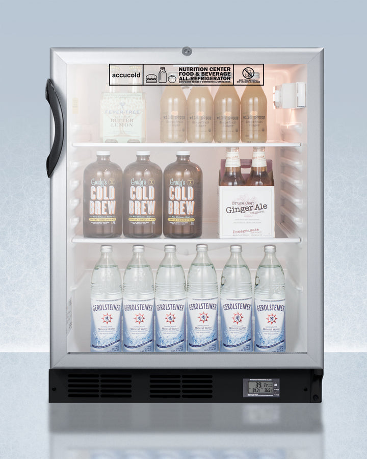 Summit SCR600BGLBINZADA 24″ Wide ADA-Height Built-In Beverage Refrigerator — Glass Door, Digital Display