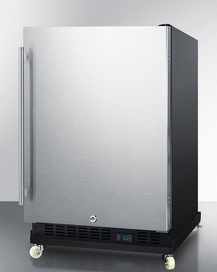 Summit SCR610BLSDRI 24″ Wide Built-In Mini Reach-In Beverage Center with Dolly — Stainless / Black