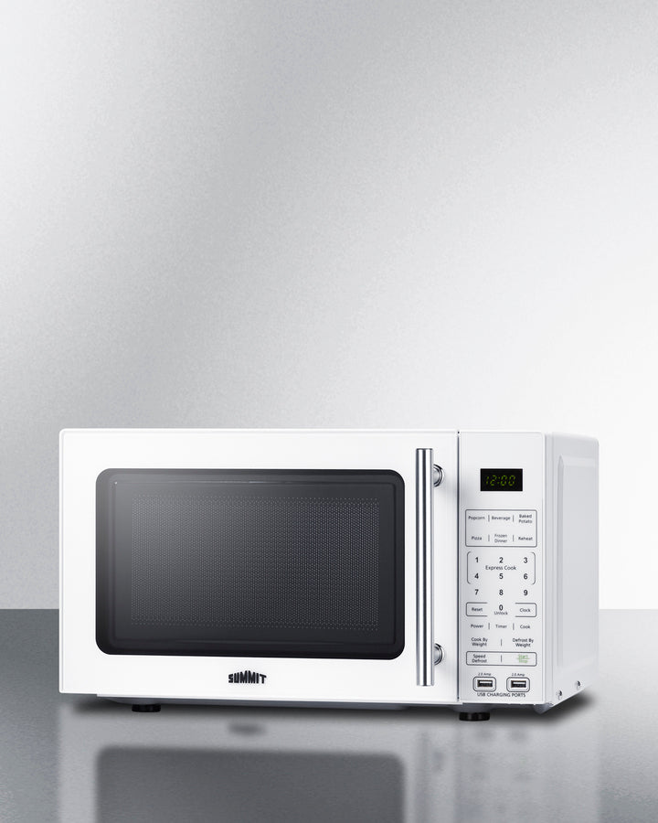 Summit SM904WA 0.7 cu. ft. Compact Countertop Microwave with USB Ports & Power Allocator – White Cabinet