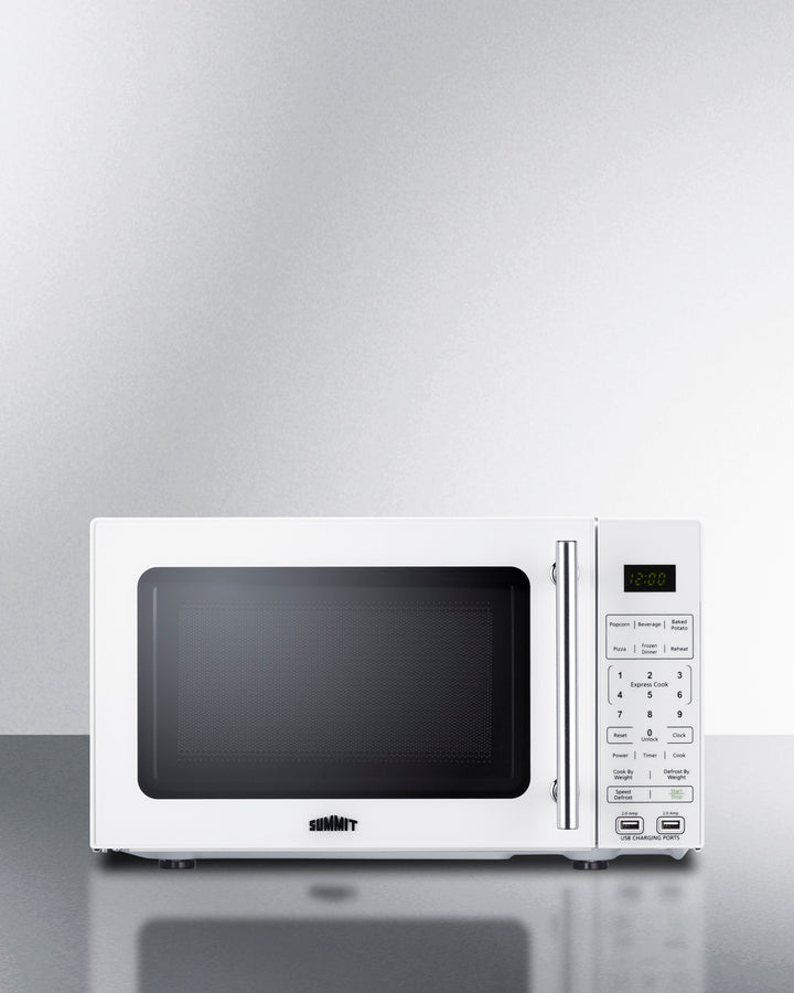 Summit SM904WA 0.7 cu. ft. Compact Countertop Microwave with USB Ports & Power Allocator – White Cabinet