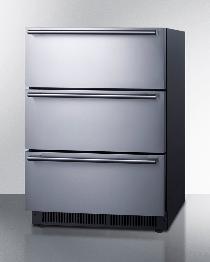 Summit SP6DS3D 24″ Wide Built-In 3-Drawer Refrigerator – Stainless Steel Drawers / Black Cabinet