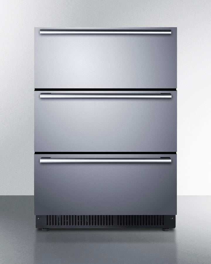 Summit SP6DS3D 24″ Wide Built-In 3-Drawer Refrigerator – Stainless Steel Drawers / Black Cabinet