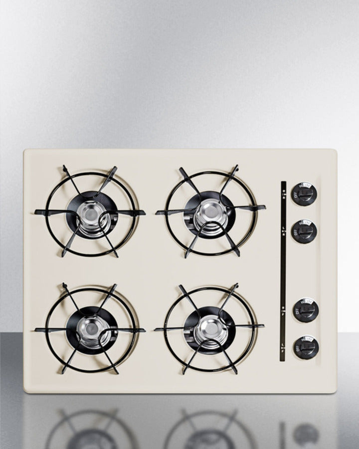 Summit SNL033 24″ Wide 4-Burner Gas Cooktop – Bisque Porcelain Surface, Open Burners, Natural Gas (LP-Convertible)