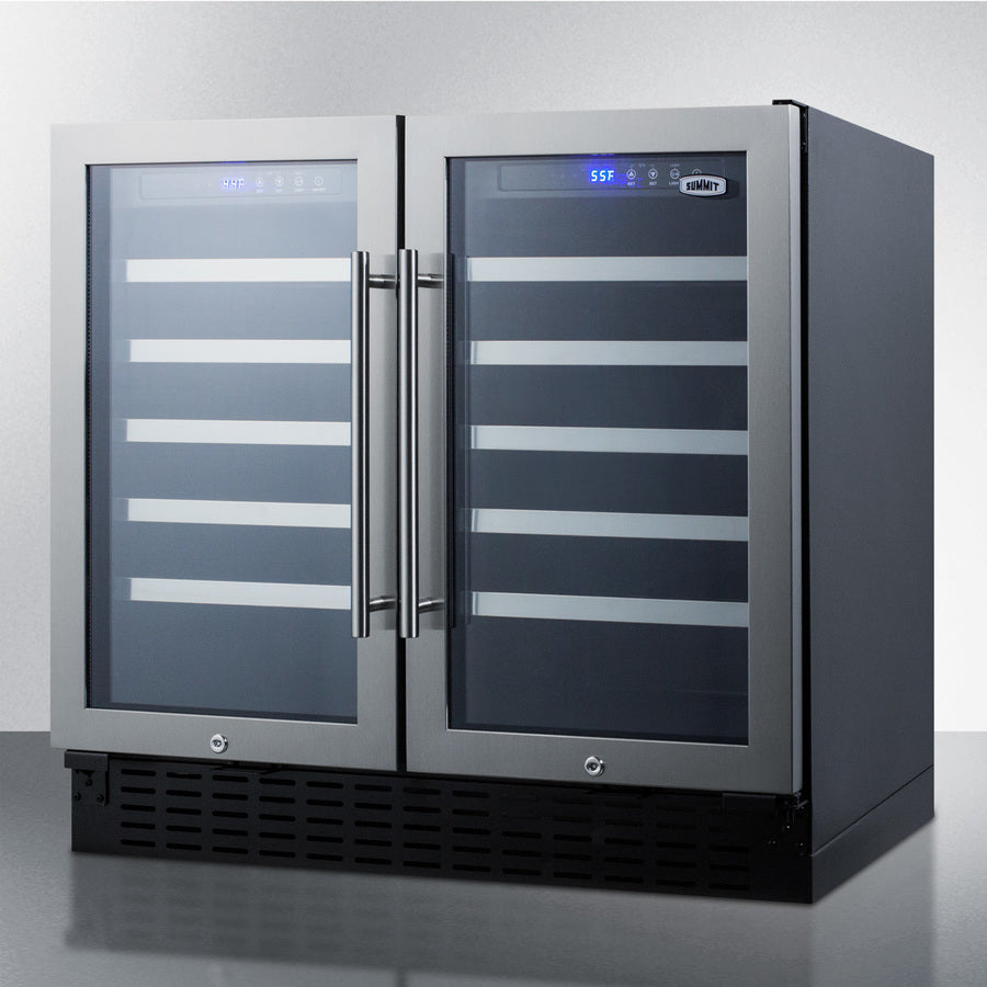 Summit SWC3668 36" Wide 68-Bottle Dual Zone Wine Cellar – Built-In/Freestanding, French Doors
