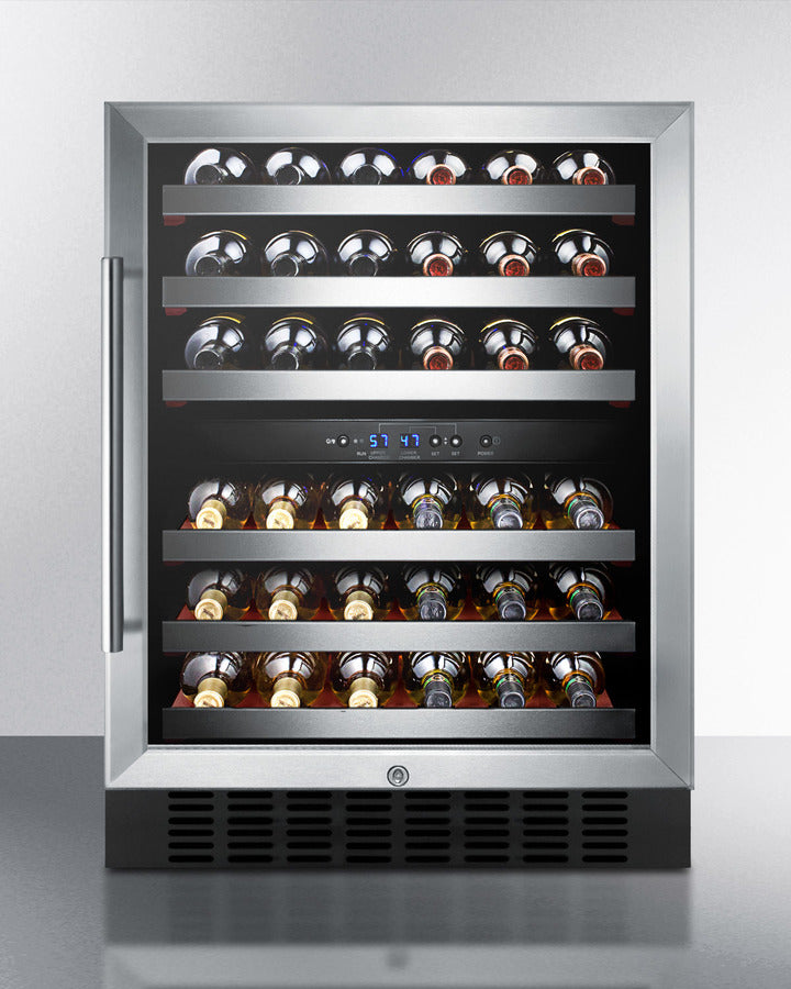 Summit SWC530BLBIST 23.63" Wide 46 Bottle Dual Zone Wine Cellar – Built-In/Freestanding, Black & Stainless Steel