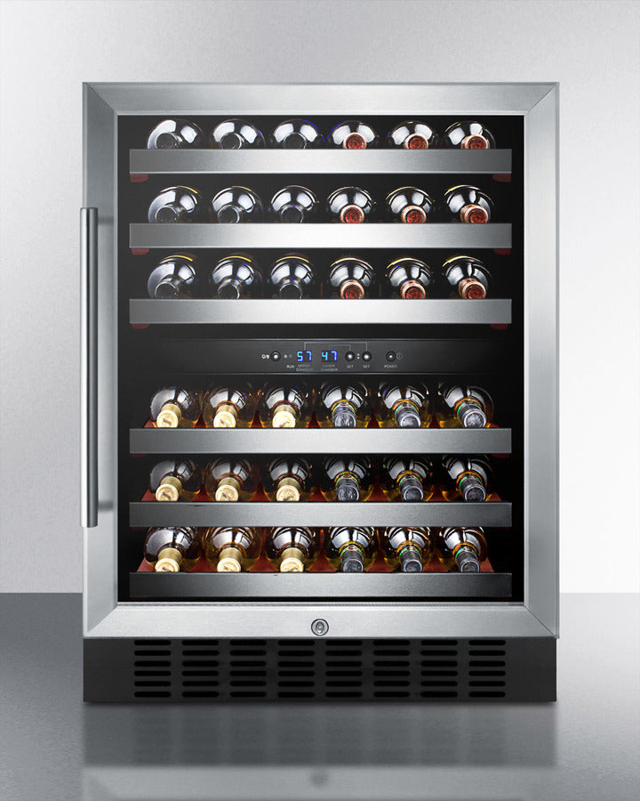Summit SWC530BLBISTCSSADA 23.63" Wide ADA Compliant 46-Bottle Dual Zone Built-In Wine Cellar – Stainless Steel