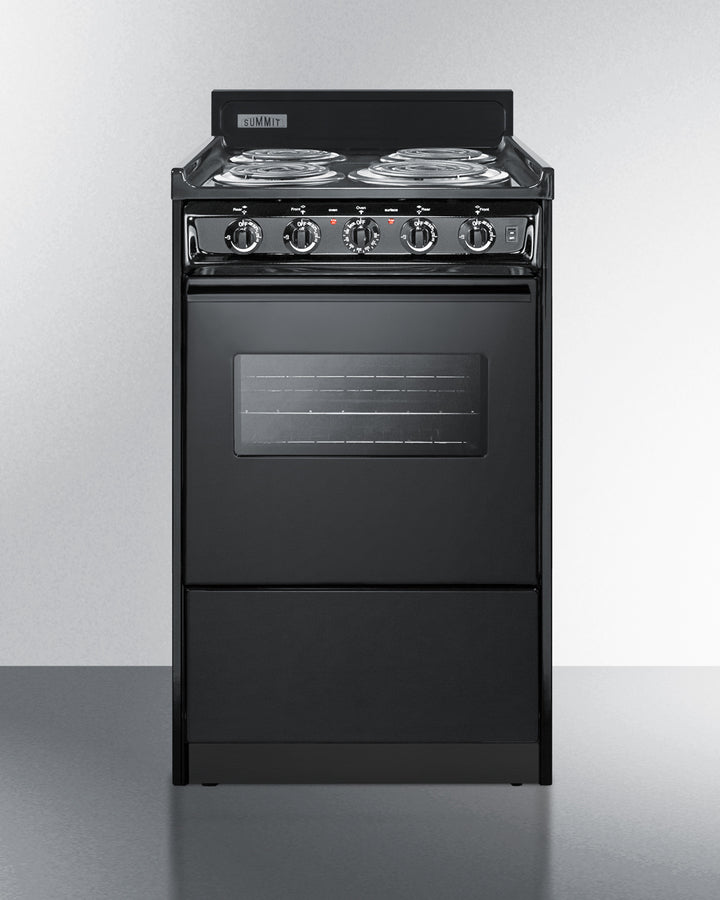 Summit TEM110CW 20″ Wide Electric Coil Range – Black Finish, 2.46 cu ft Oven, 4 Coil Elements