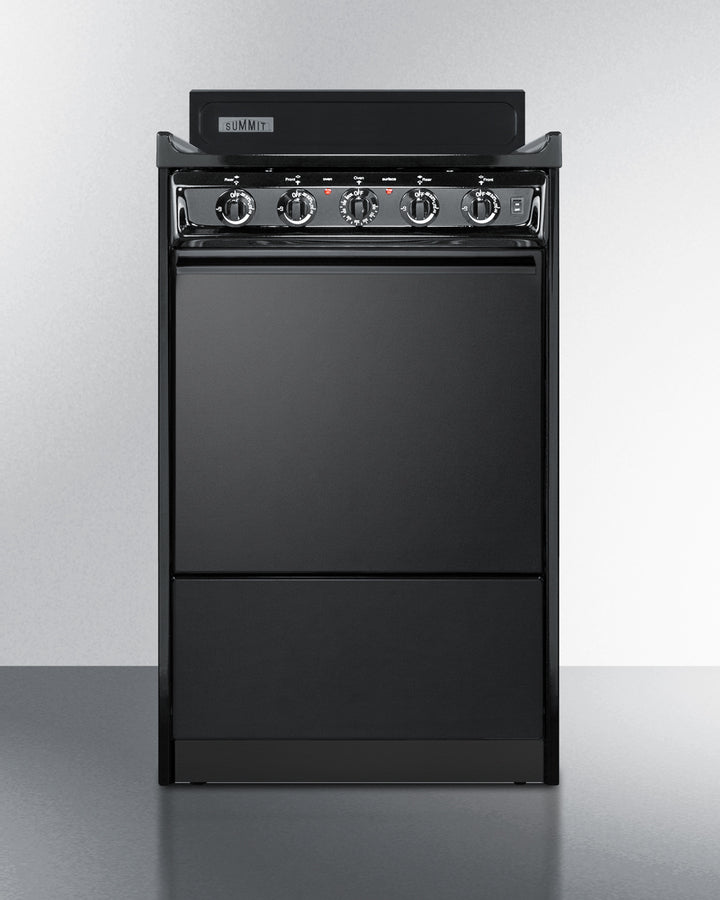 Summit TEM110C 20″ Wide Electric Coil Range – Black Cabinet, 4-Burner Cooktop, 2.46 cu ft Oven, Storage Drawer