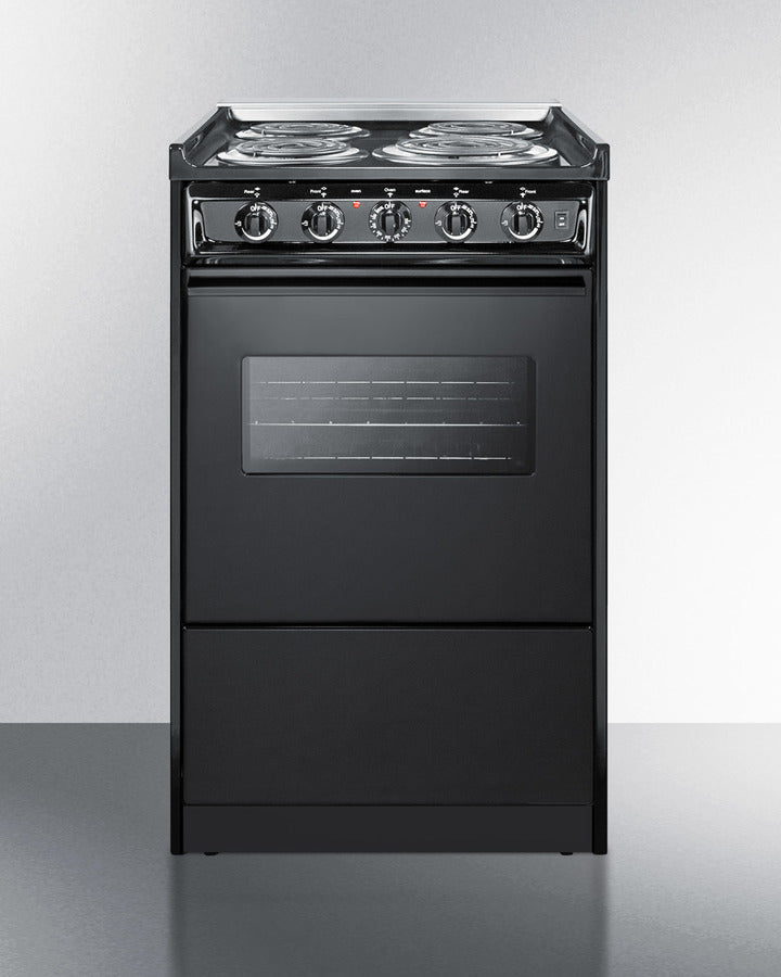 Summit TEM110CRW 20″ Wide Slide-In Electric Coil Range – Black Finish, 2.46 cu ft Oven, 220 V, Compact Depth