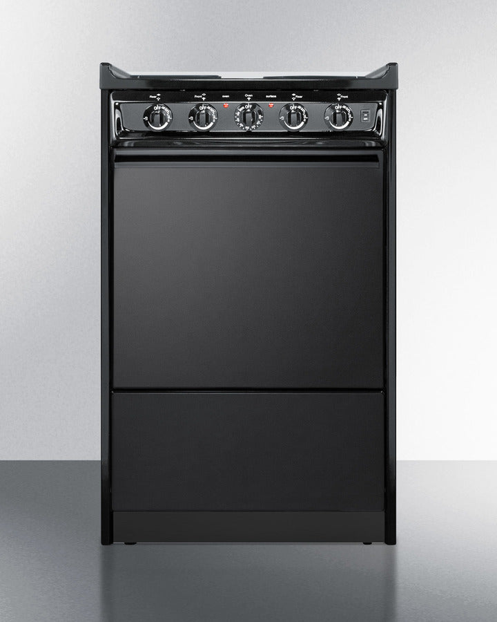 Summit TEM110CR 20″ Wide Slide-In Electric Coil Range – Black Finish, 2.46 cu ft Oven, 24″ Depth Compact Fit