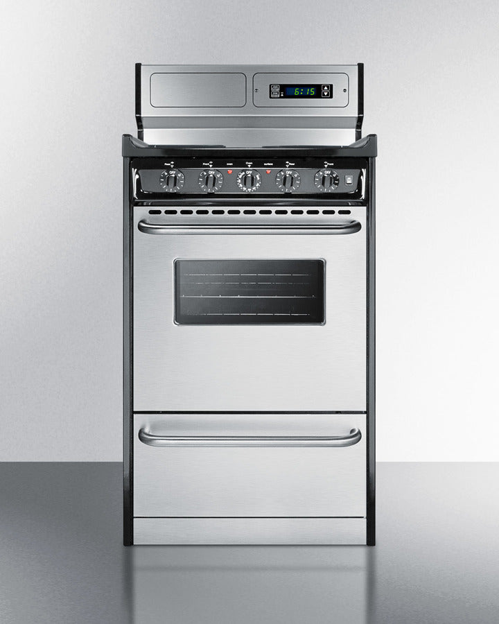 Summit TEM130BKWY 20″ Wide Electric Coil Range – Stainless-Steel Door / Black Cabinet, 2.46 cu ft Oven, 24″ Depth