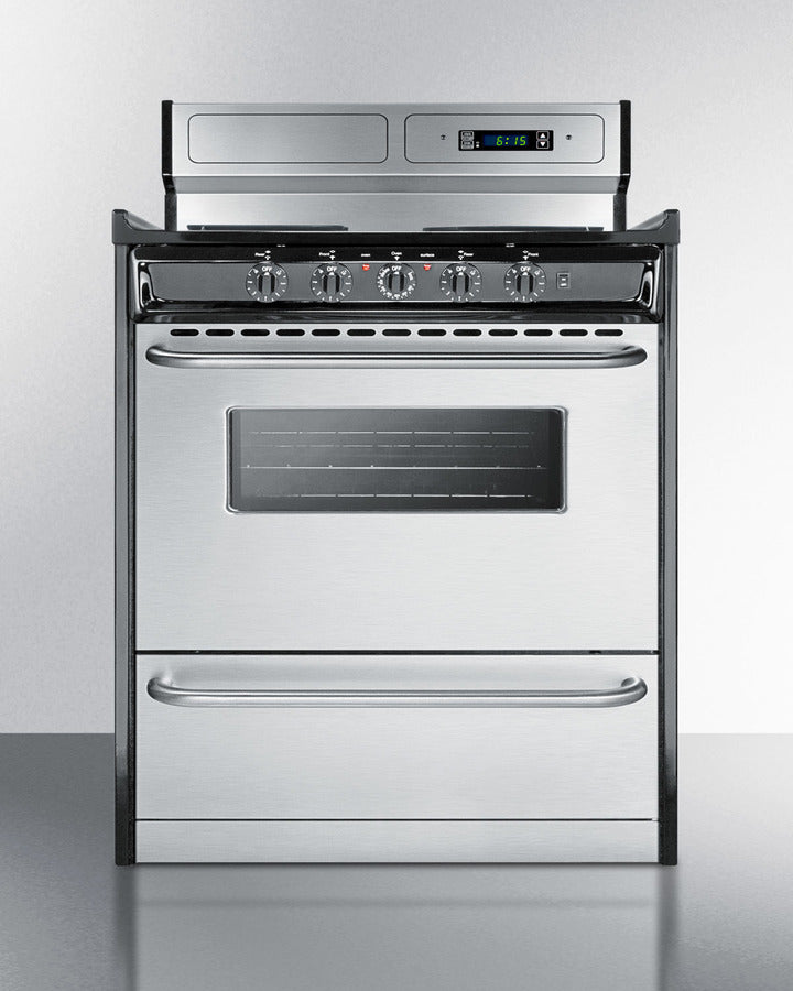 Summit TEM230BKWY 30″ Wide Electric Coil-Top Range – Stainless Steel Door, Black Cabinet, 3.7 cu ft Oven, 24″ Depth