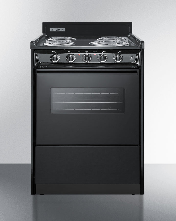Summit TEM610CW 24″ Wide Electric Coil Range – Black Finish, 2.92 cu ft Oven, 4 Coil Elements