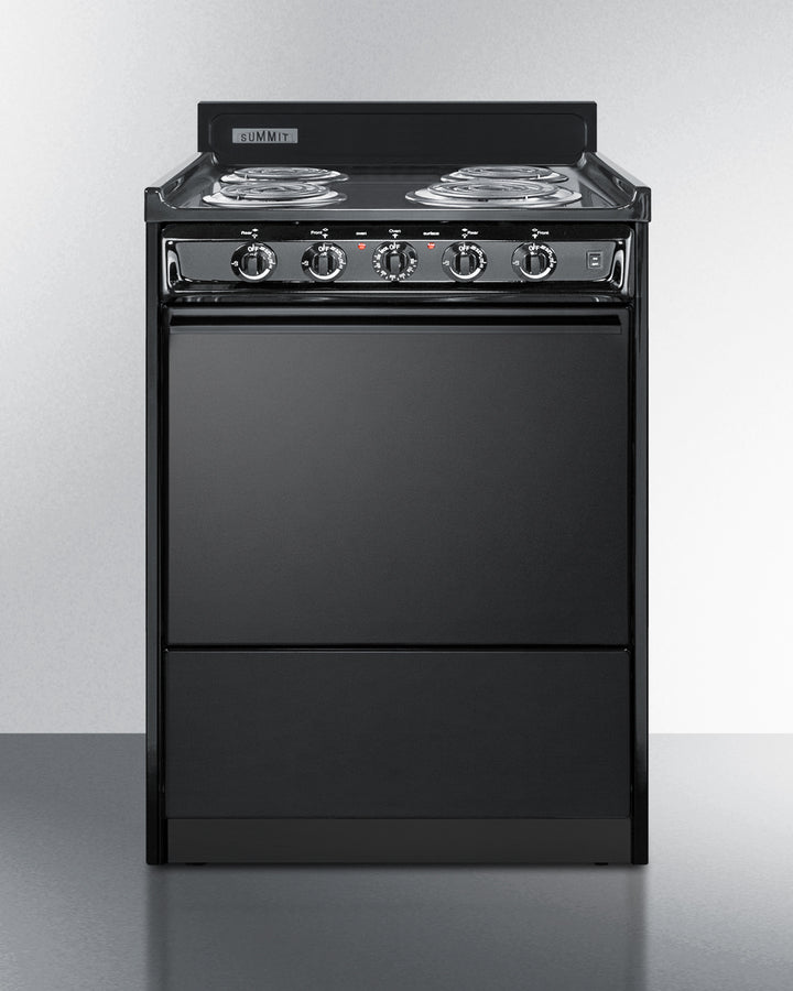 Summit TEM610C 24″ Wide Electric Coil Range – Black Finish, 2.92 cu ft Oven, 4 Coil Elements