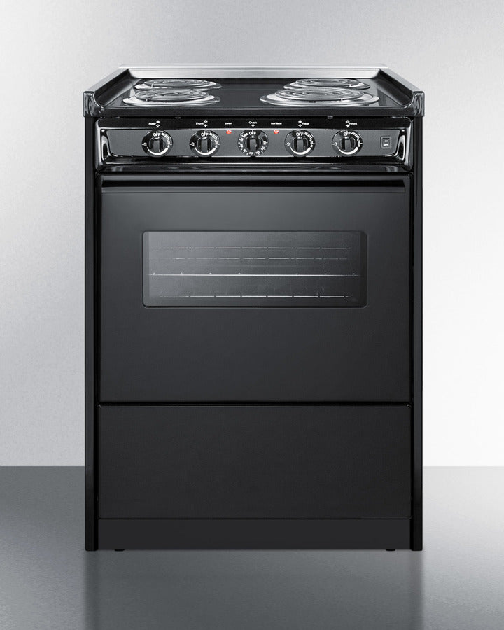Summit TEM610CRW 24″ Wide Slide-In Electric Coil Range – Black Finish, 2.92 cu ft Oven, Shallow 24″ Depth